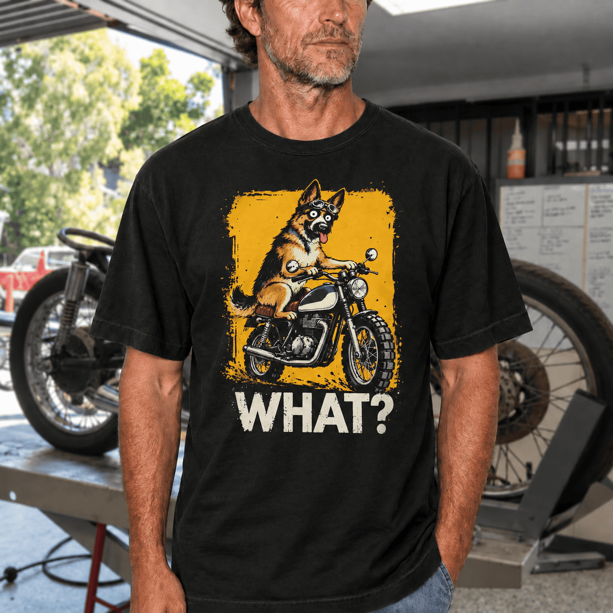 What? Dog Riding Motorcycle T-Shirt