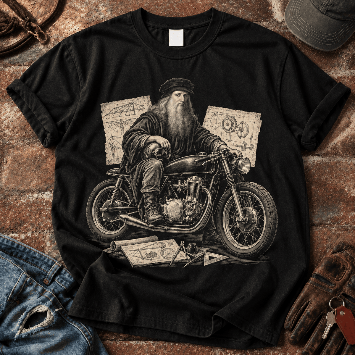Renaissance Inventor Motorcycle T-Shirt
