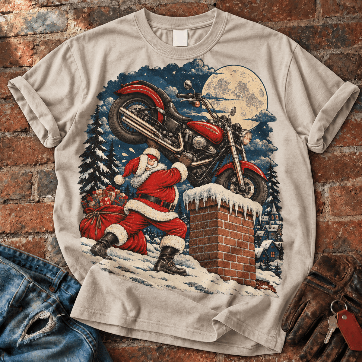 Santa Delivering a Motorcycle T-Shirt