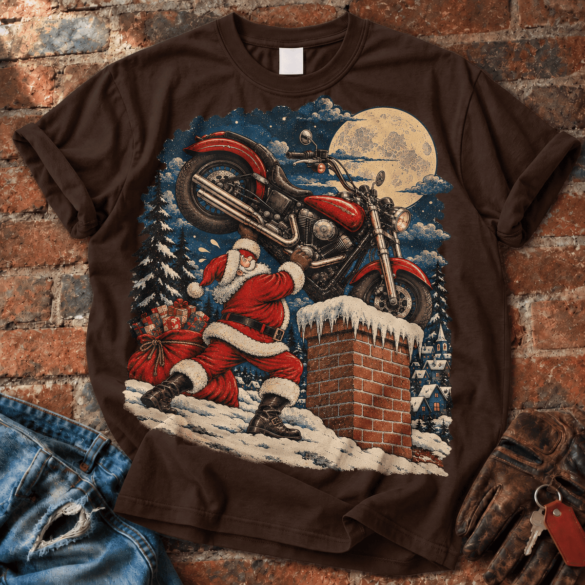 Santa Delivering a Motorcycle T-Shirt