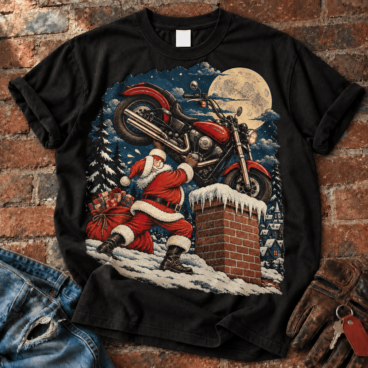 Santa Delivering a Motorcycle T-Shirt