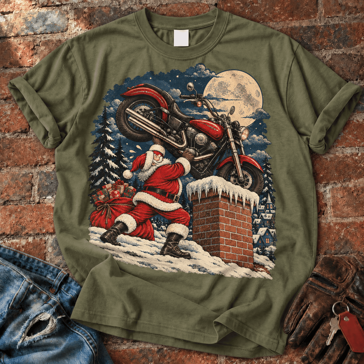 Santa Delivering a Motorcycle T-Shirt