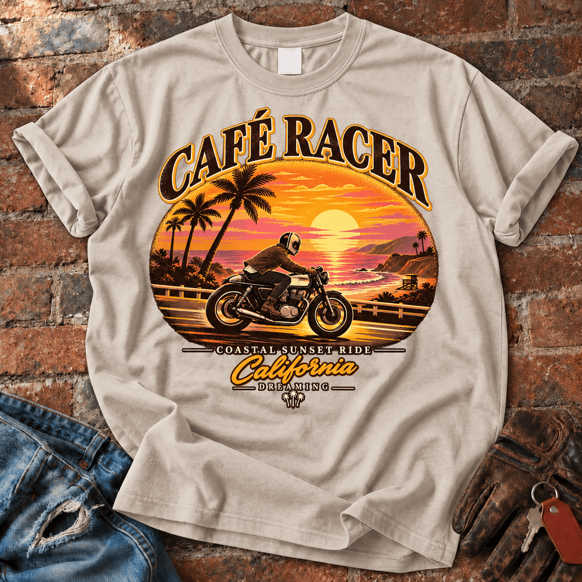 Cafe Racer Coastal Sunset Ride T-Shirt