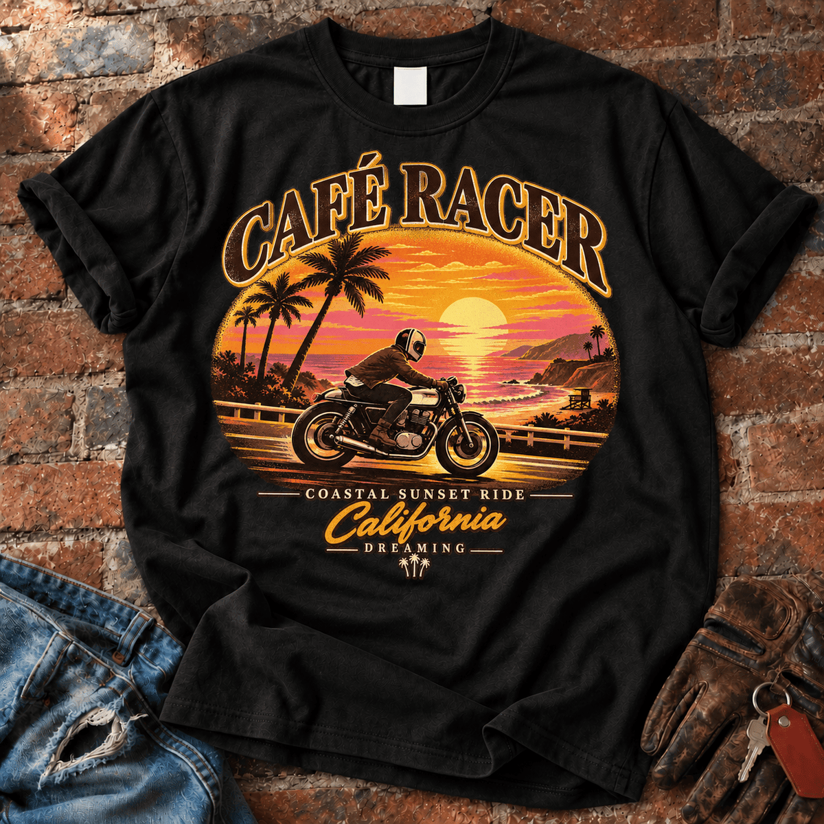 Cafe Racer Coastal Sunset Ride T-Shirt