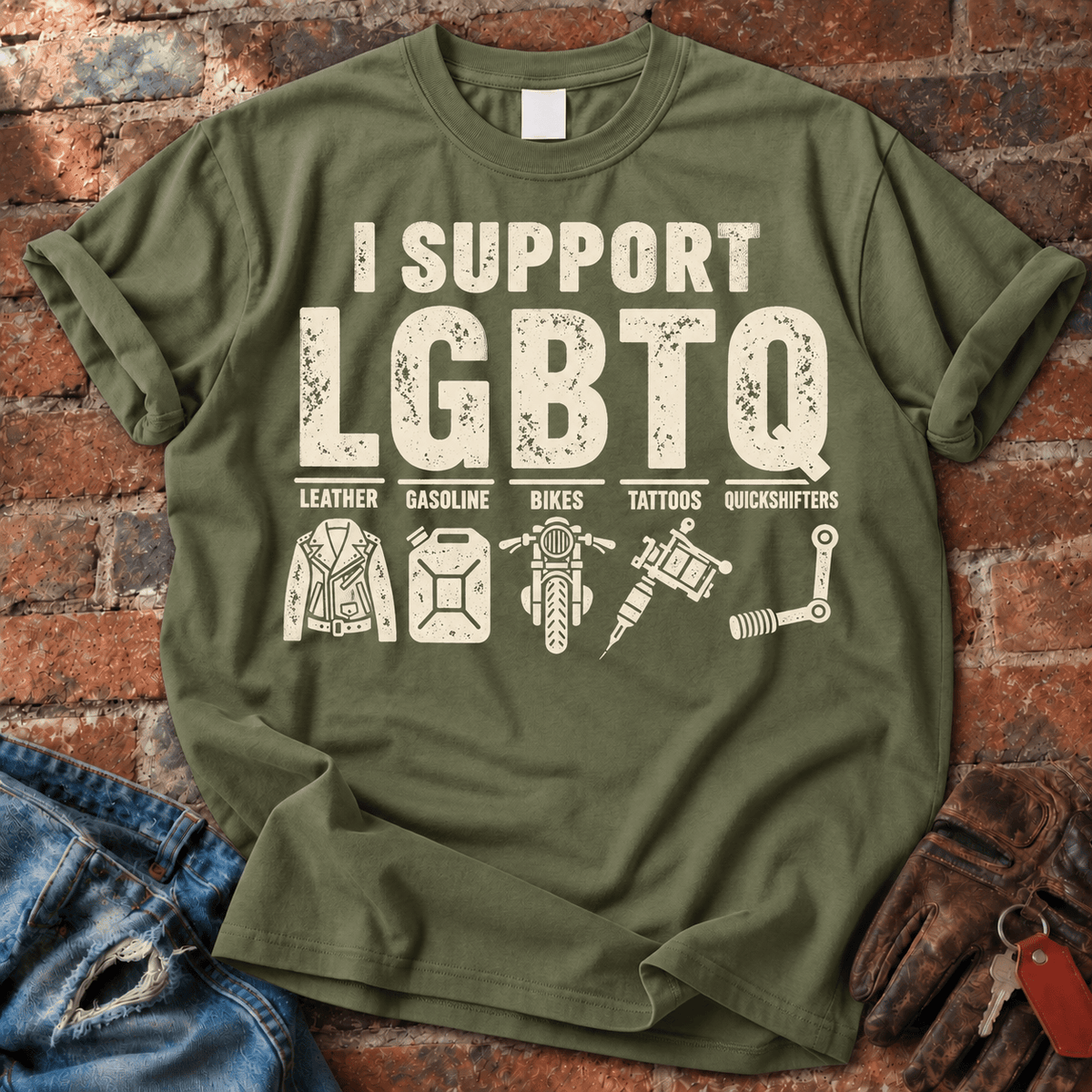 I Support LGBTQ Leather Gasoline Bikes Tattoos T-Shirt