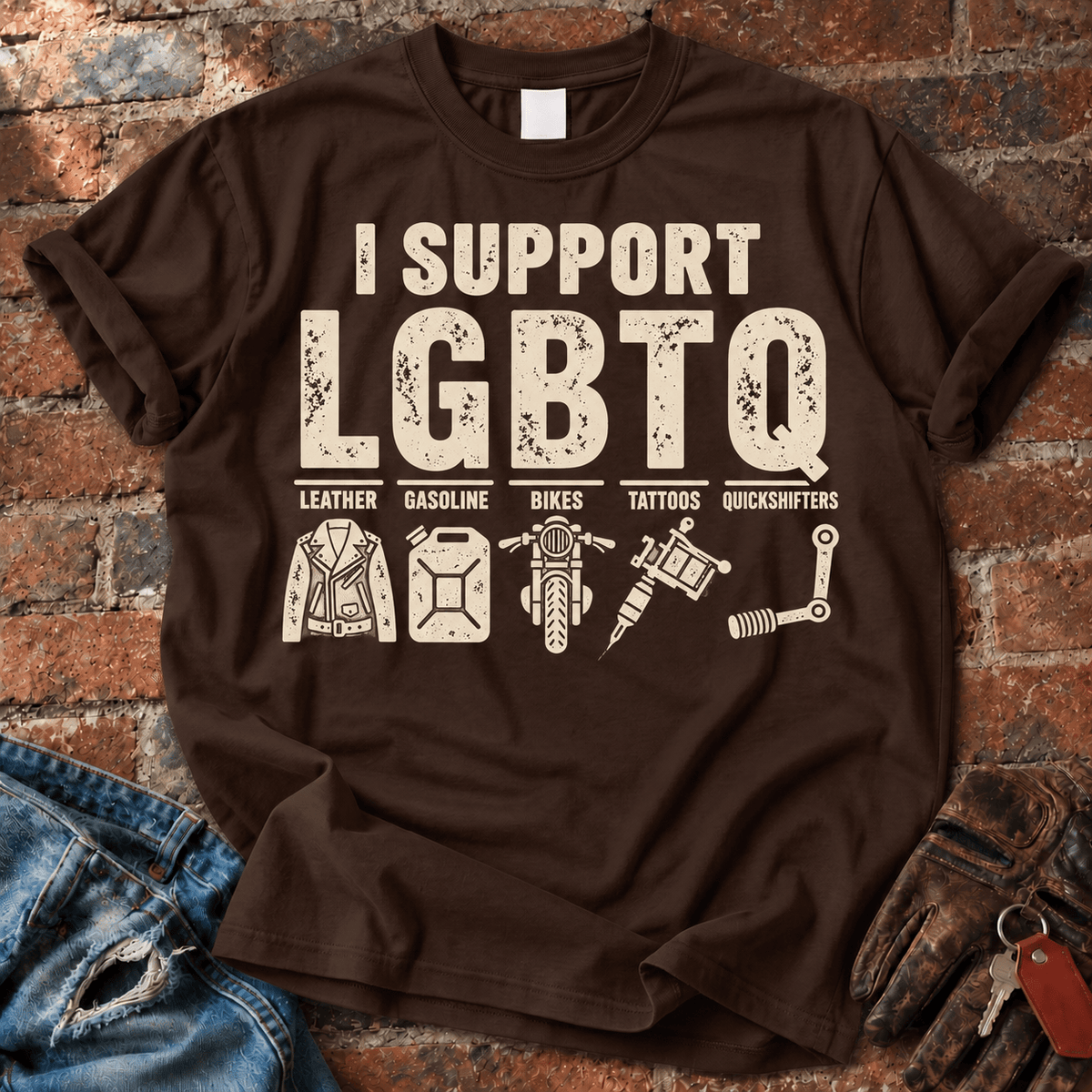 I Support LGBTQ Leather Gasoline Bikes Tattoos T-Shirt
